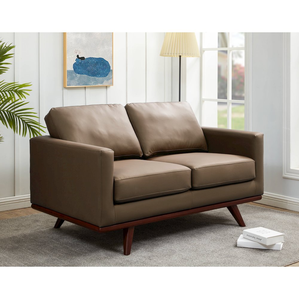 Chester Modern Faux Leather Loveseat in Taupe Leather