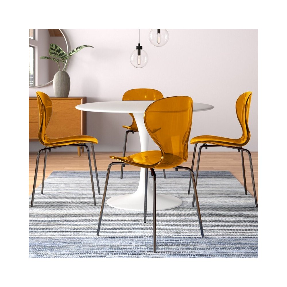 Modern Oyster Transparent Side Chair in Black Base