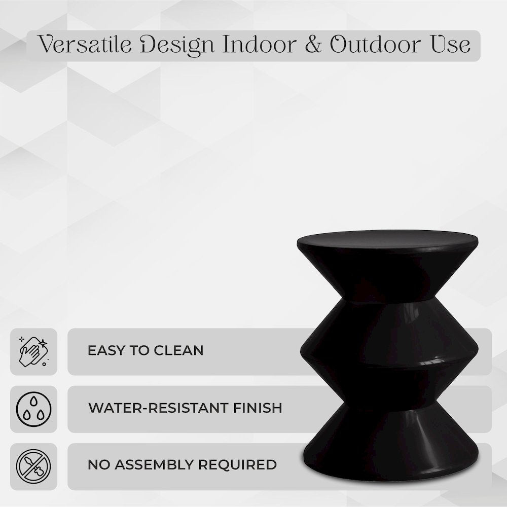 Aura Modern Plastic Side End Table, Indoor/Outdoor Use, Black