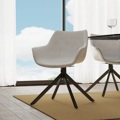Markley Modern Leather Dining Swival Arm Chair in Light Grey