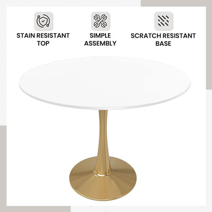 Bristol 40" round dining table Gold Base With White Top