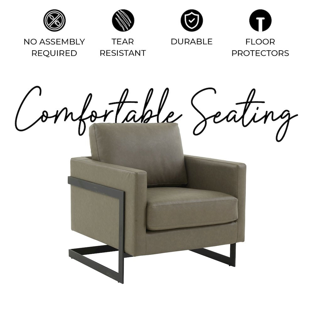 Lincoln Leather Accent Armchair With Black Steel Frame in Grey