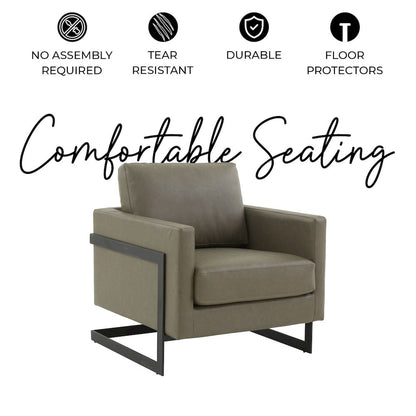 Lincoln Leather Accent Armchair With Black Steel Frame in Grey