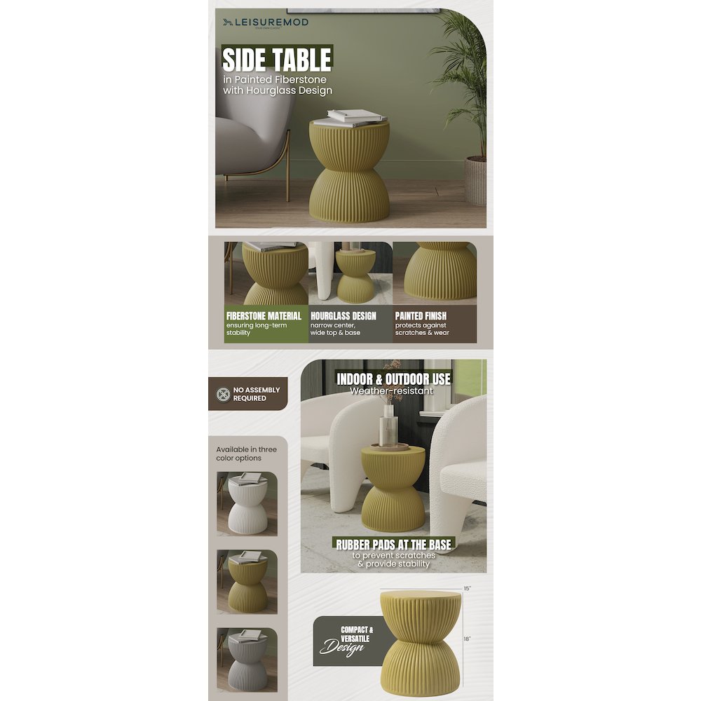 Modern Side End Table Spire Series In Olive Yellow