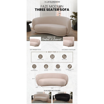 Faze 3-Seater Wide Couch Sofa Upholstered in Velvet