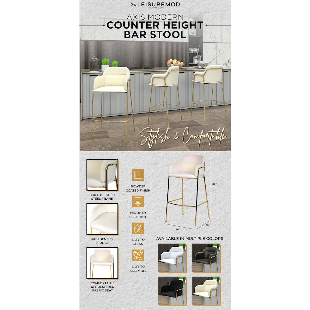 Axis Collection Modern Gold Bar height Chair in Biege