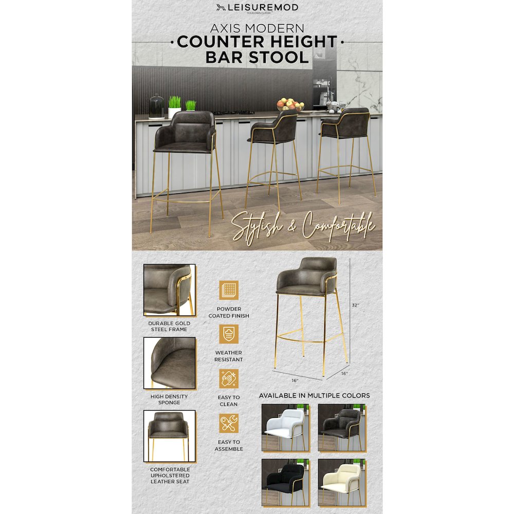 Axis Collection Modern Gold Bar height Chair in Charcoal