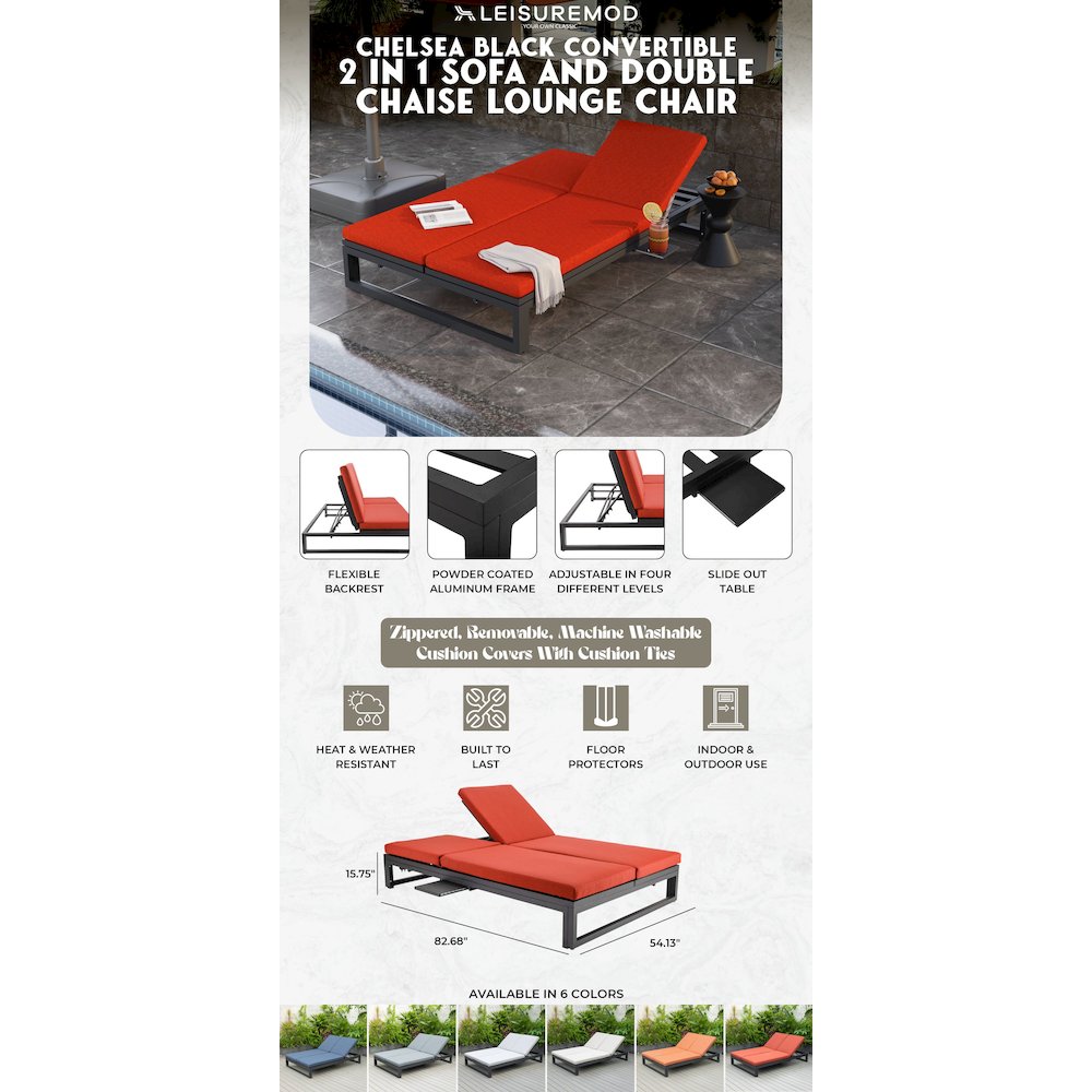 Chelsea Convertible Lounge Reclining Double Chaise With Cushions