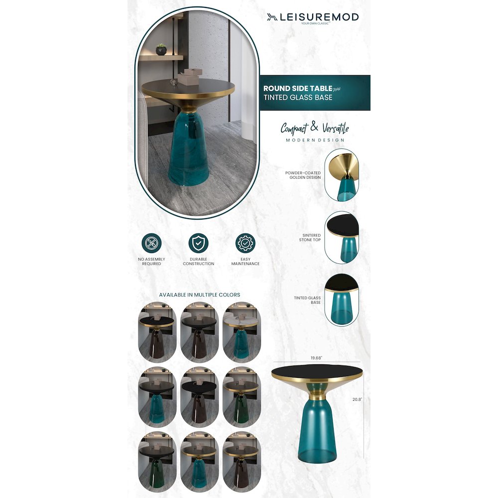 Tully Collection Glass side Table Blue glass, Gold Rim with Black Glass top