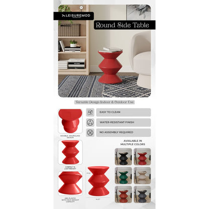 Aura Modern Plastic Side End Table, Indoor/Outdoor Use, Red