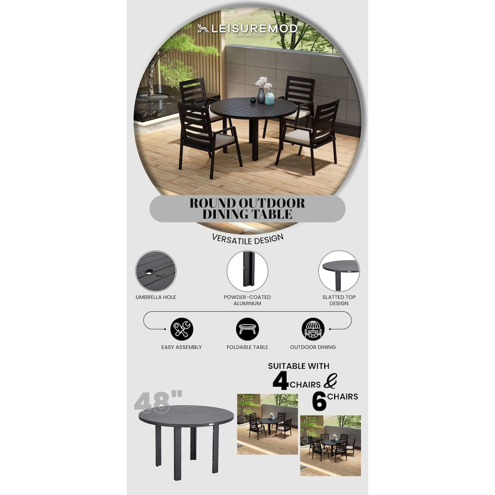 Chelsea 48″ Round Outdoor Aluminum Dining Table for Patio