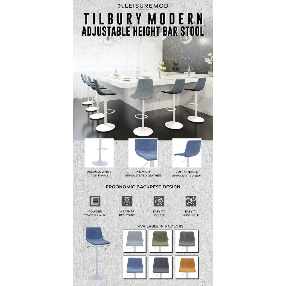 Tilbury - Bar stool -White Base- Peacock Blue