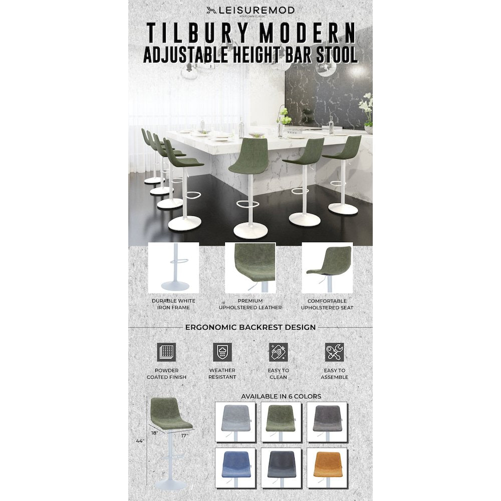 Tilbury - Bar stool - White Base-Olive Green