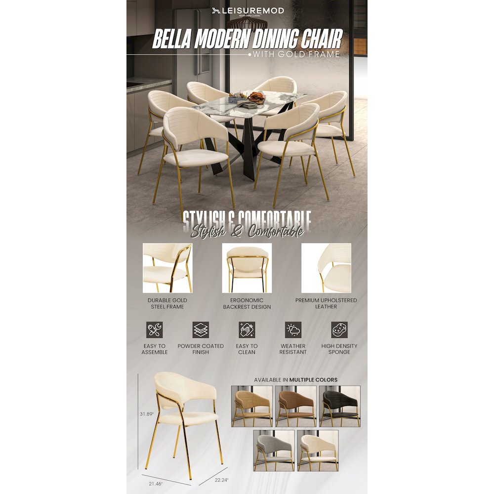 Bella Collection Modern Dining Chair in Off White
