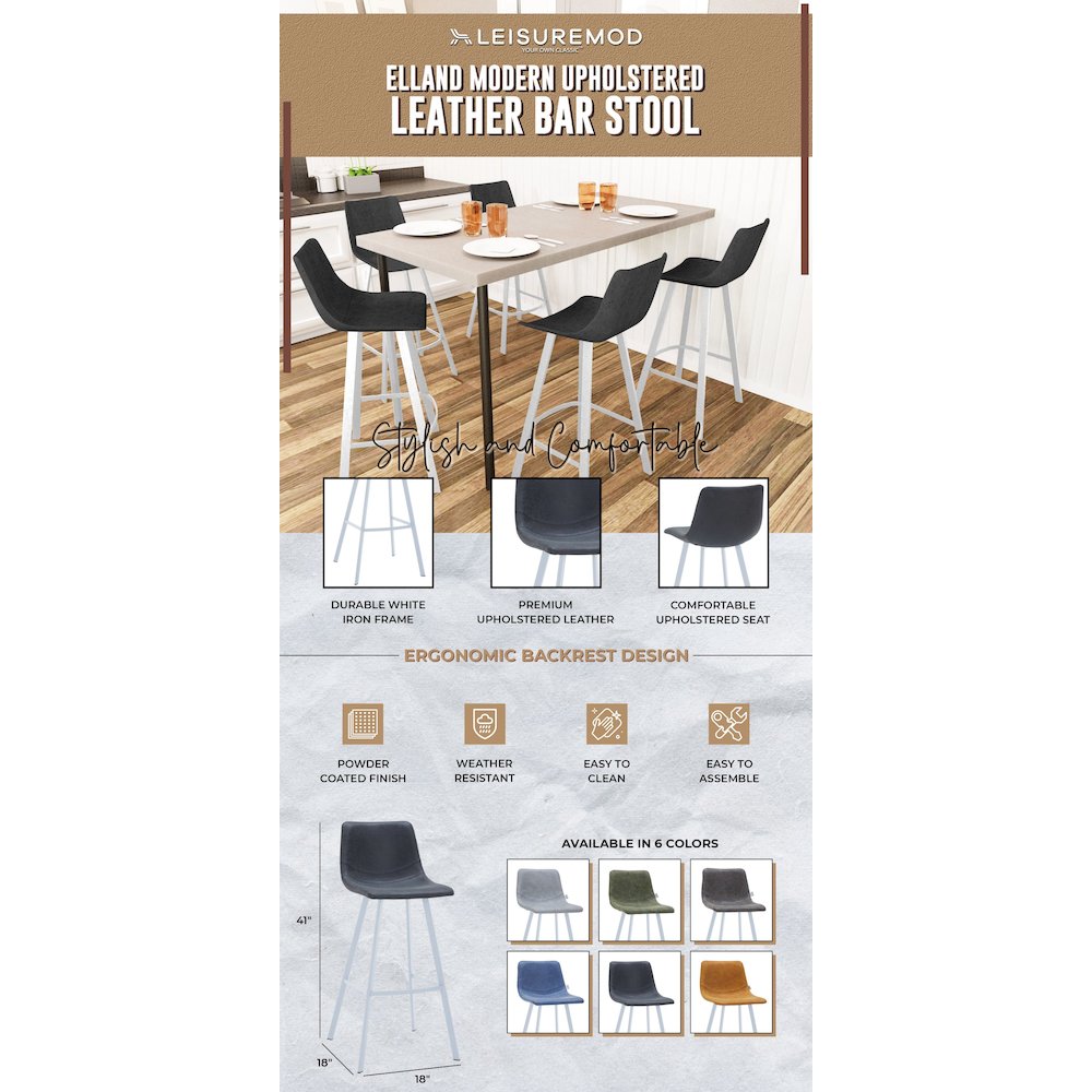 Elland - Bar stool -Charcoal Black- White Base
