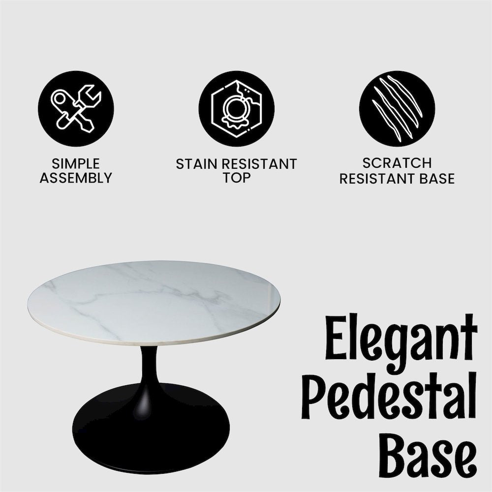 Verve Coffee Table Black base with 27" round Black Sintered Stone top