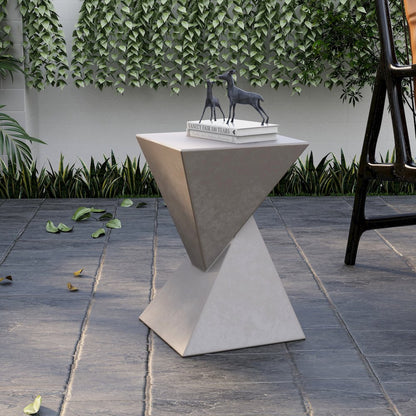Glint Collection Fiberglass Outdoor Side Table in Grey