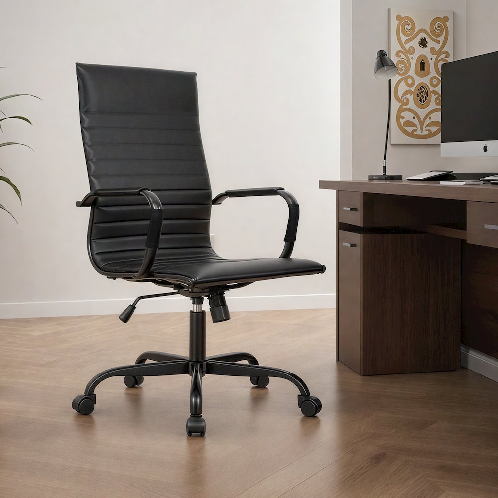 Harris Leather Home High-Back Office Chair in Black