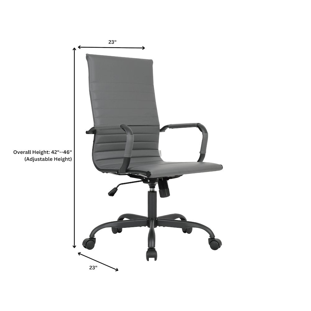 Harris Leather Home High-Back Office Chair in Grey With Black Frame