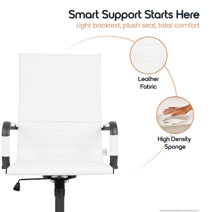 Harris Leather Home High-Back Office Chair in White With Black Frame