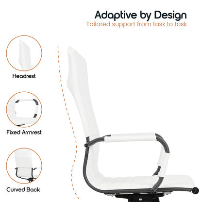 Harris Leather Home High-Back Office Chair in White With Black Frame