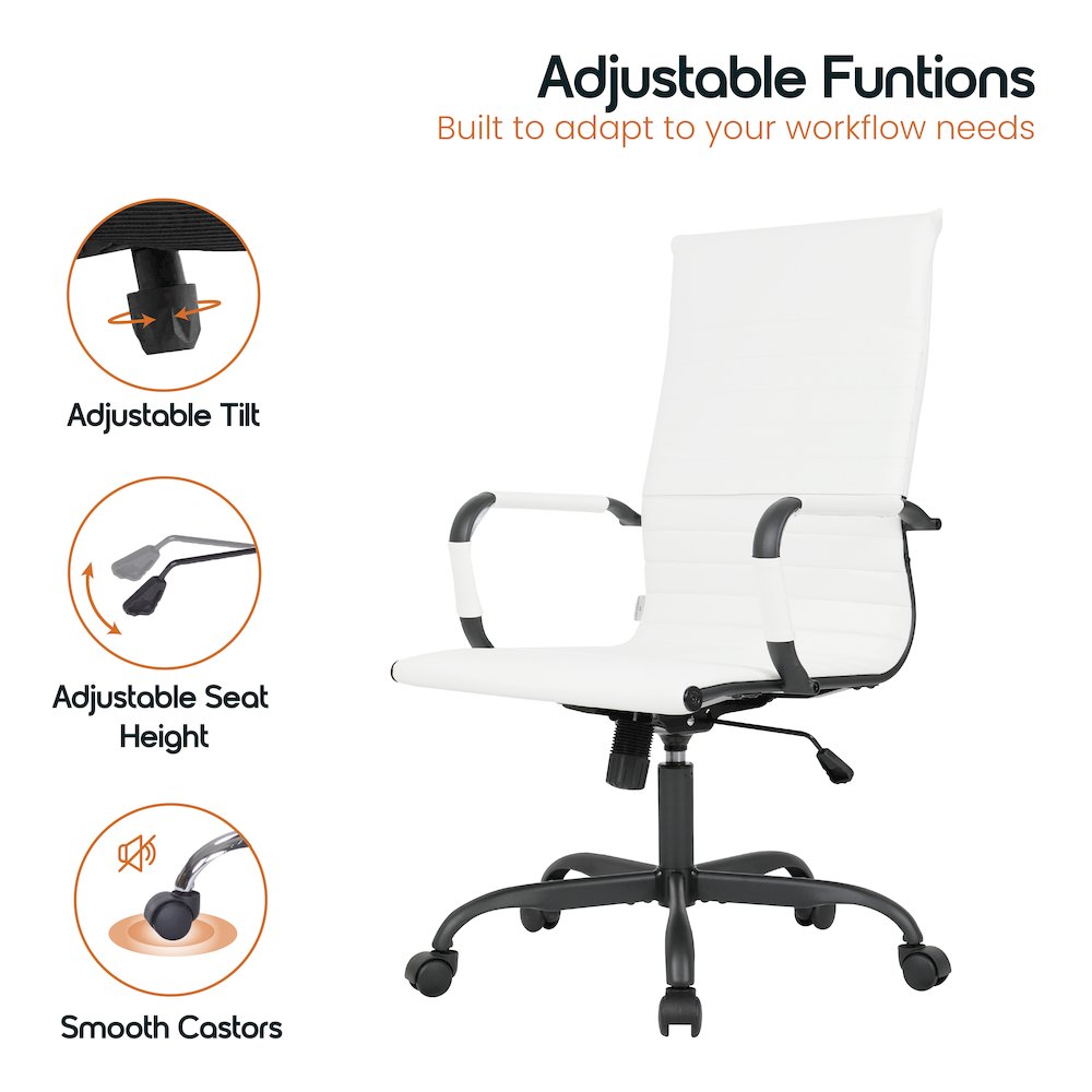 Harris Leather Home High-Back Office Chair in White With Black Frame