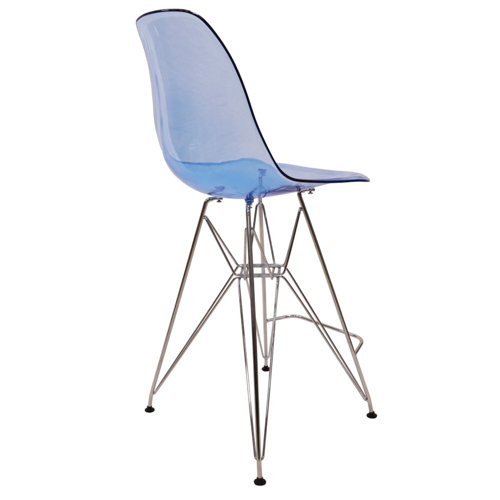 Cresco Modern Acrylic Barstool with Chrome Base and Footrest in Transparent Blue