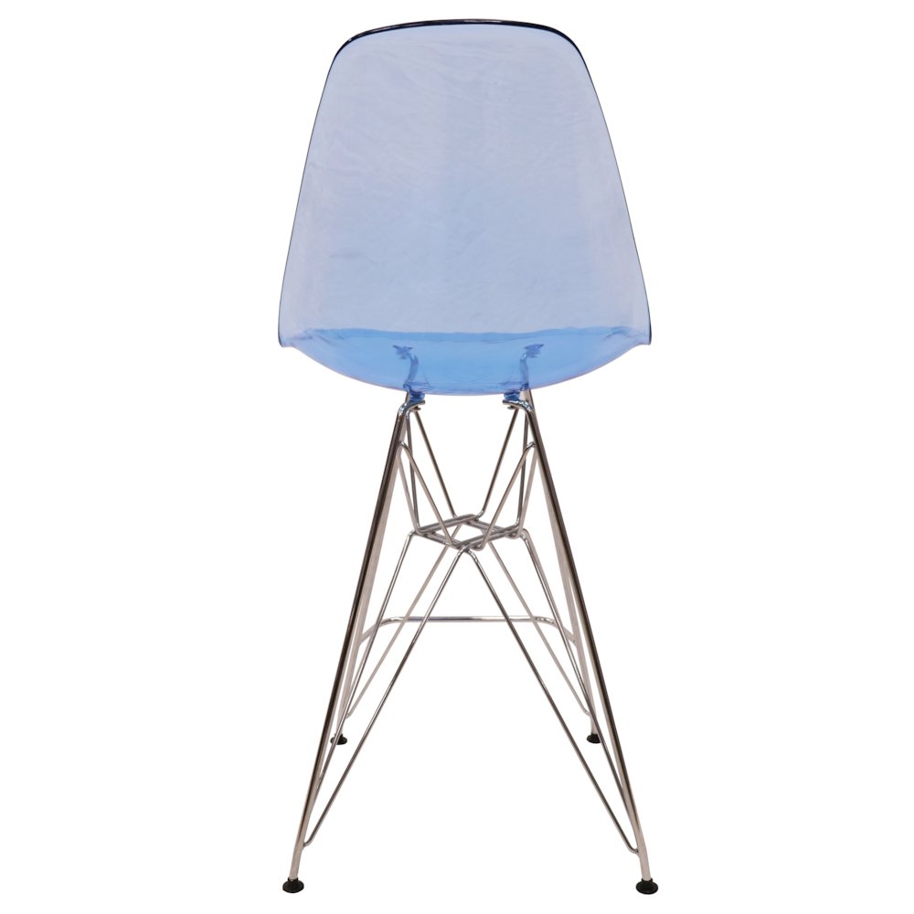 Cresco Modern Acrylic Barstool with Chrome Base and Footrest in Transparent Blue