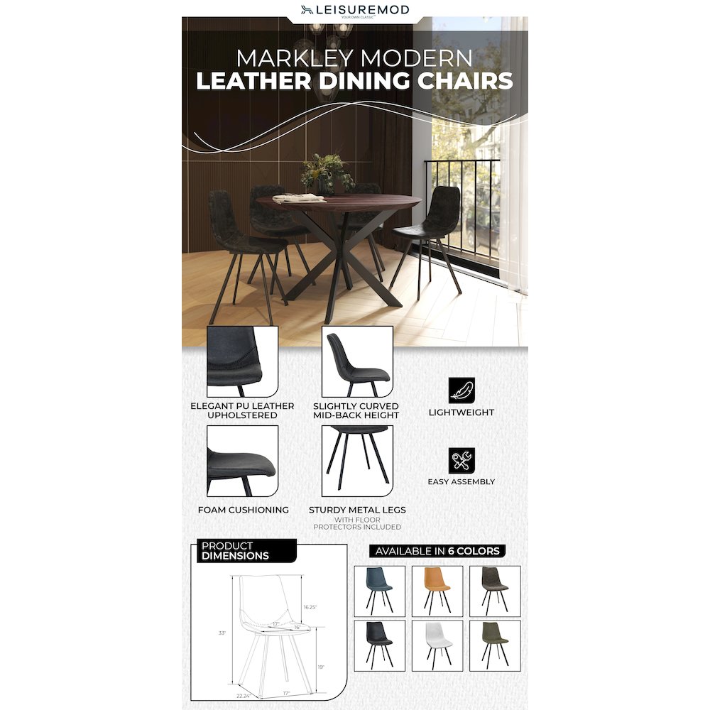 Markley Modern Leather Dining Chair With Metal Legs
