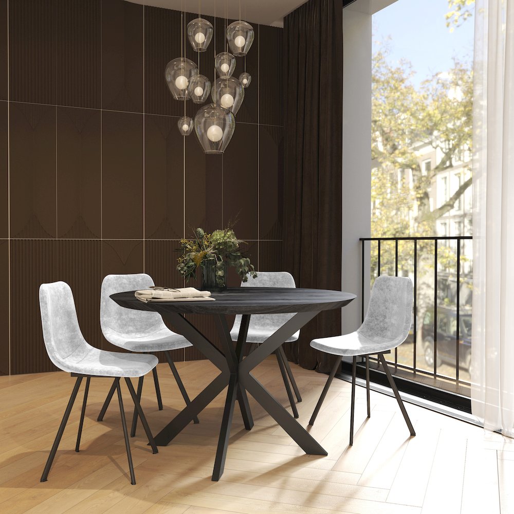 Markley Modern Leather Dining Chair With Metal Legs, Light Grey