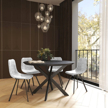 Markley Modern Leather Dining Chair With Metal Legs, Light Grey