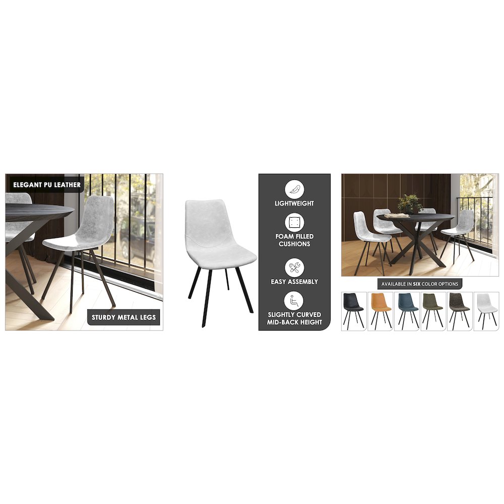 Markley Modern Leather Dining Chair With Metal Legs, Light Grey