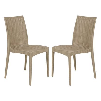 Weave Mace Indoor Outdoor Patio Chair, Set of 2, Taupe