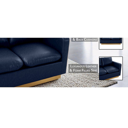 Nervo Modern Mid-Century Upholstered Leather Loveseat with Gold Frame