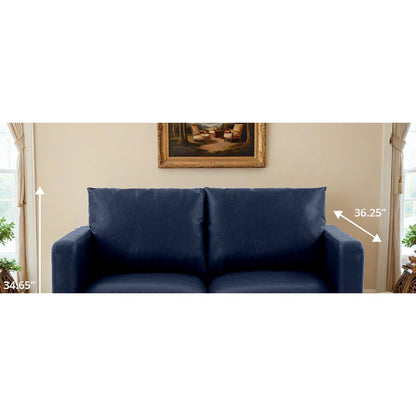 Nervo Modern Mid-Century Upholstered Leather Loveseat with Gold Frame