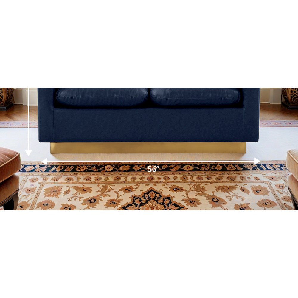 Nervo Modern Mid-Century Upholstered Leather Loveseat with Gold Frame