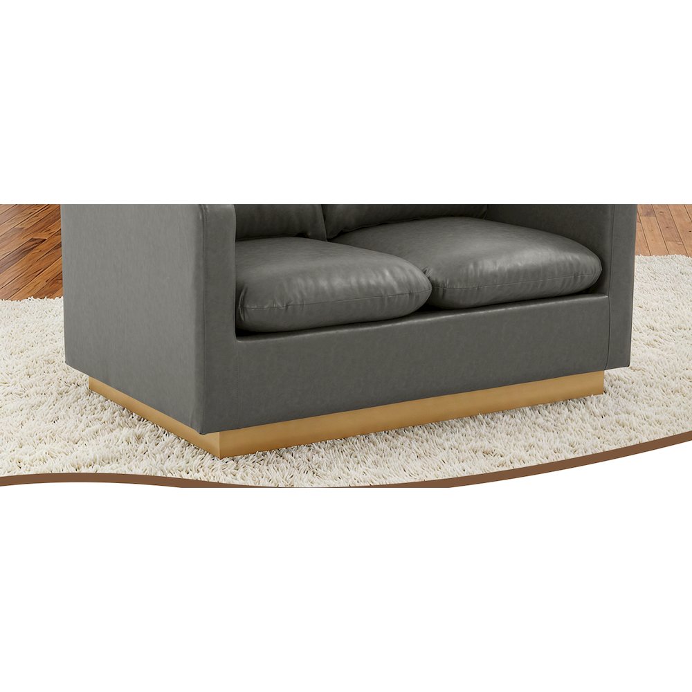 Nervo Modern Mid-Century Upholstered Leather Loveseat with Gold Frame