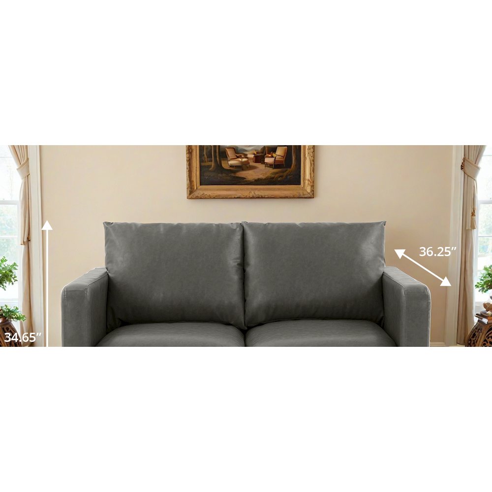 Nervo Modern Mid-Century Upholstered Leather Loveseat with Gold Frame