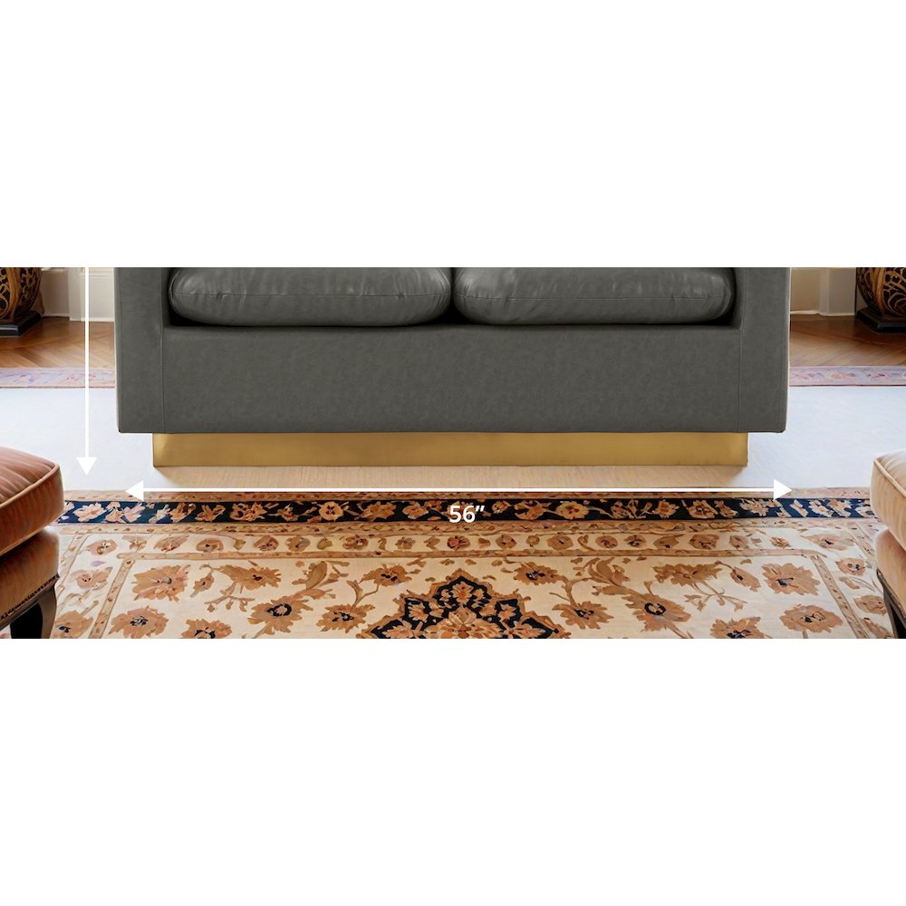 Nervo Modern Mid-Century Upholstered Leather Loveseat with Gold Frame
