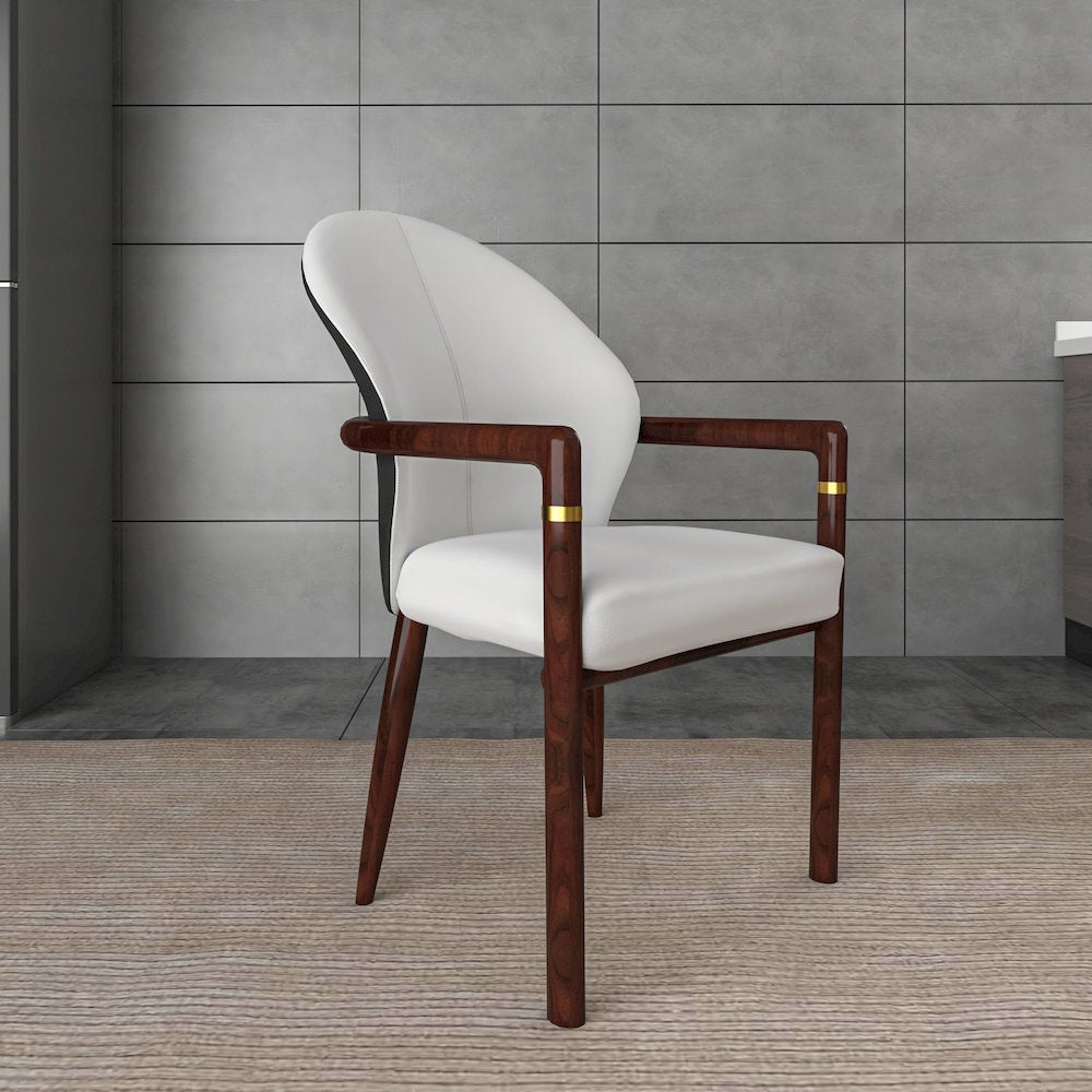 Opaline Series Elegant Wooden Dining Chair in Black Velvet and White