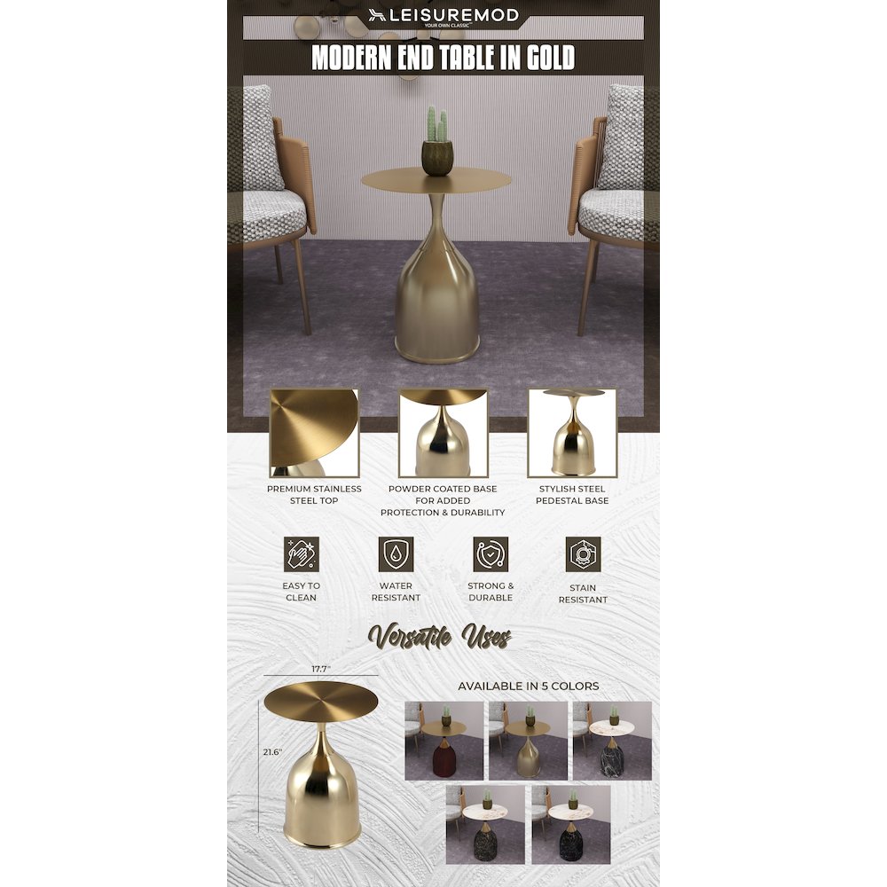 Oslo Collection Modern End Table In Gold