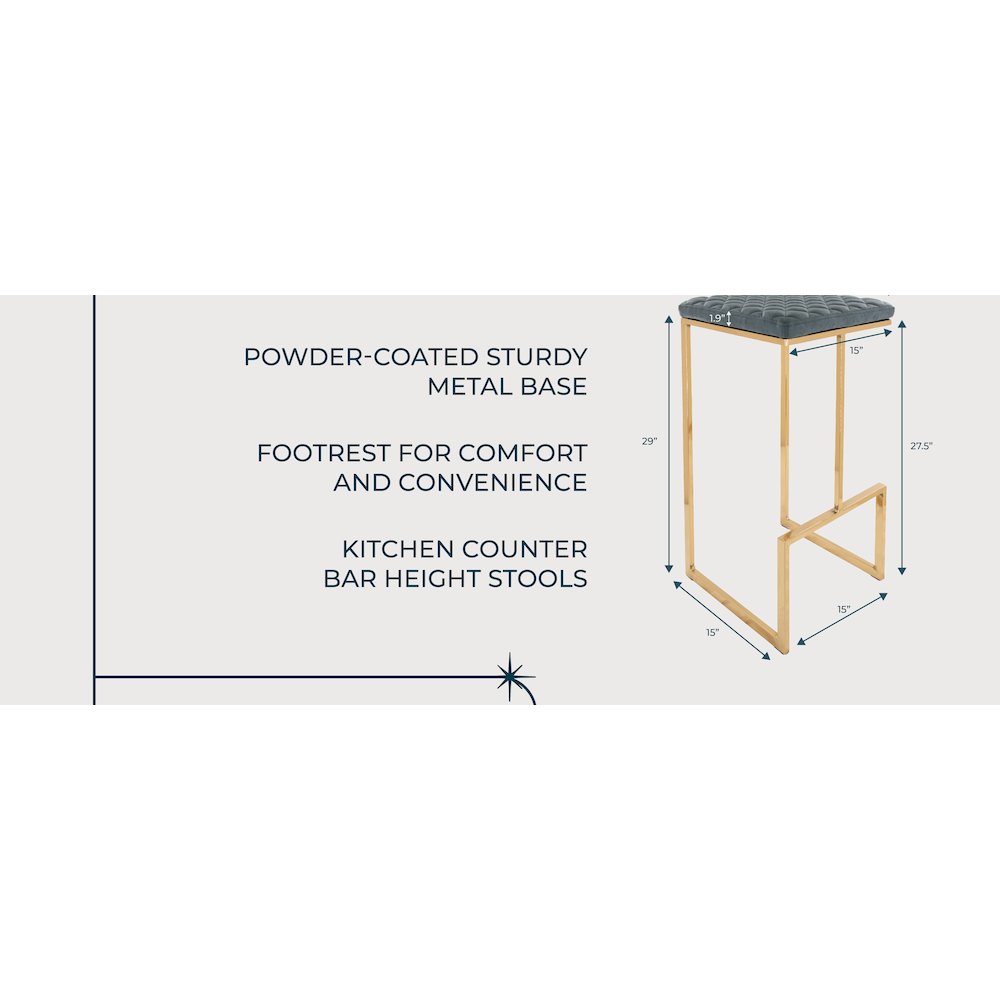Quincy Quilted Stitched Leather Bar Stools With Gold Metal Frame