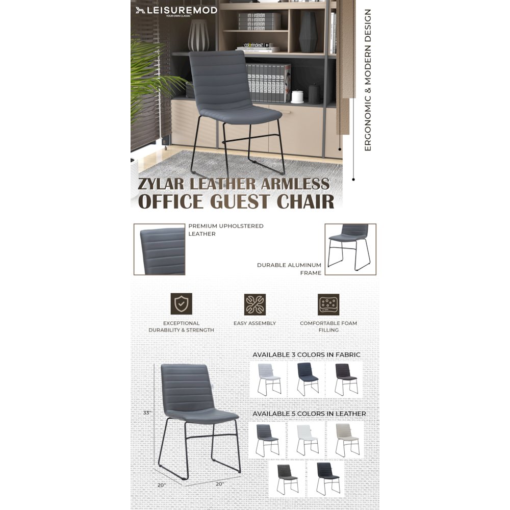 Zylar Series Office Guest Chair in Grey Leather