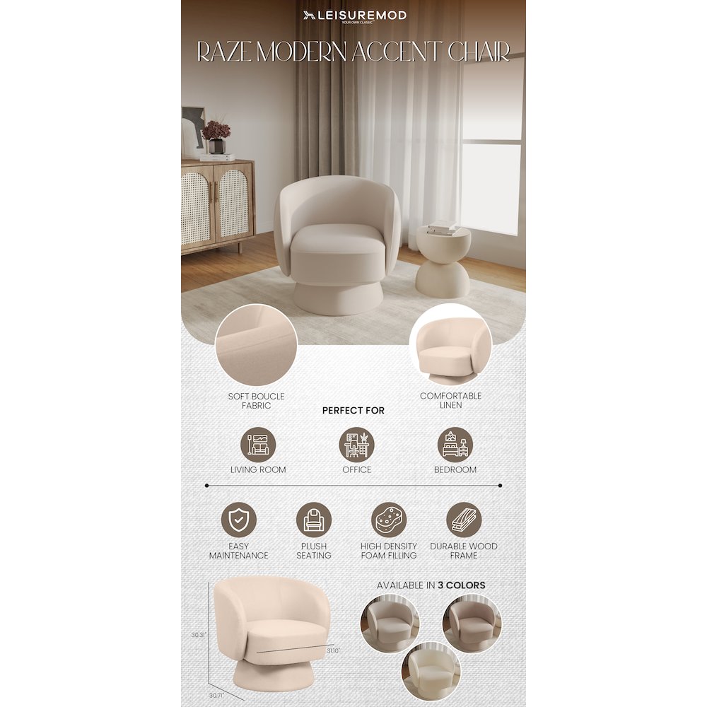 Raze Collection Modern Accent Chair in Oatmean Linen