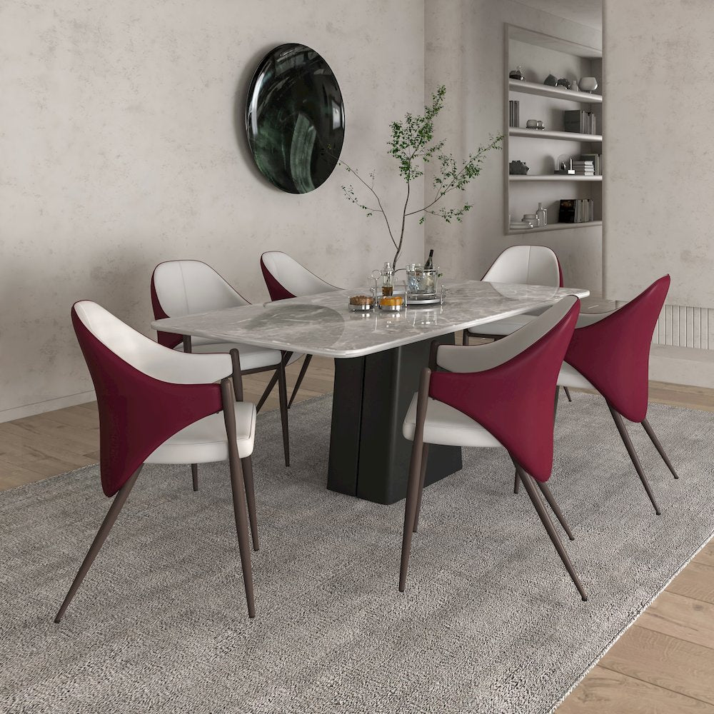 Sante Collection Modern Dining Chair in White/Bordouex