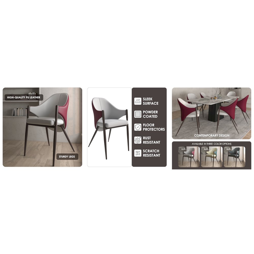Sante Collection Modern Dining Chair in White/Bordouex