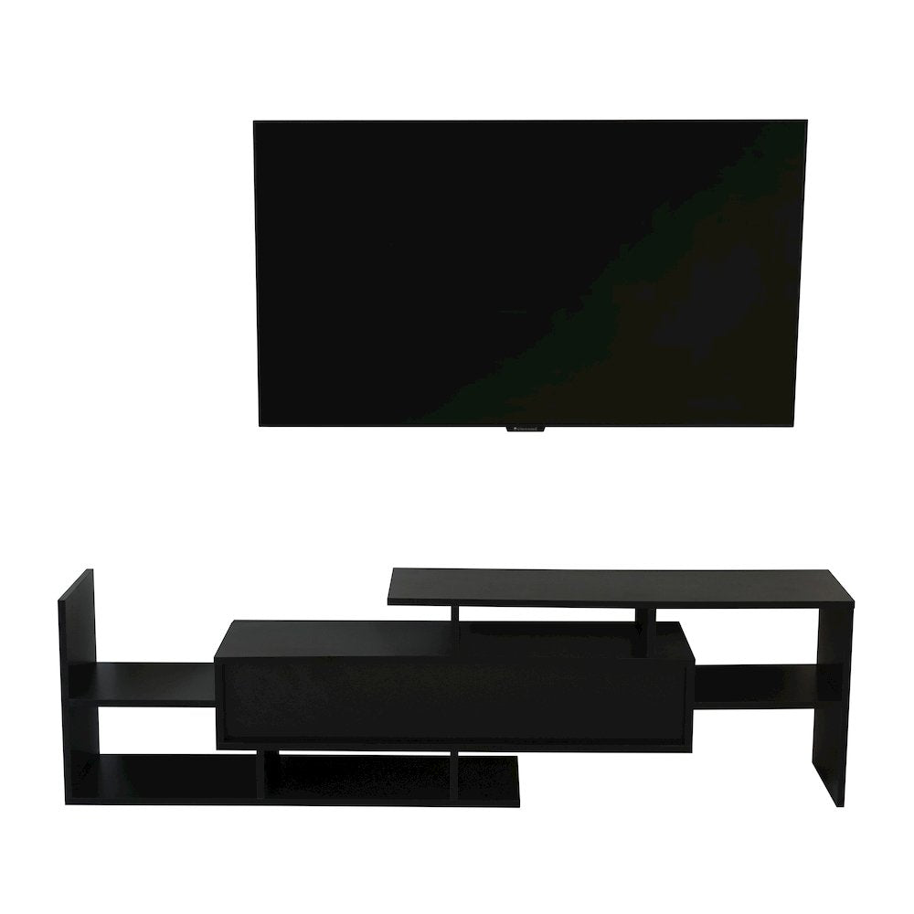 Surrey Modern TV Stand with MDF Shelves and Bookcase in Ebony
