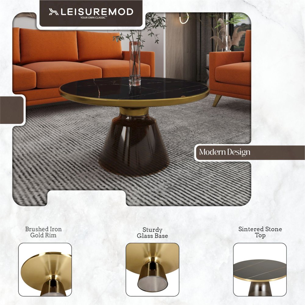Tully Collection Glass Coffee Table Grey glass, Gold Rim with Black Glass top