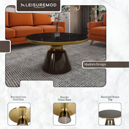Tully Collection Glass Coffee Table Grey glass, Gold Rim with Black Glass top