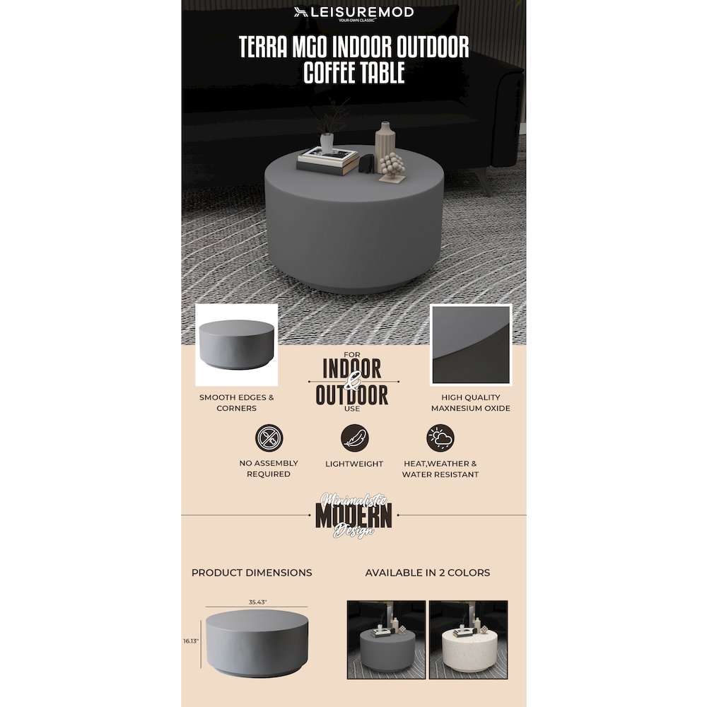 Terra Collection Fiberglass Outdoor Coffee Table In Grey